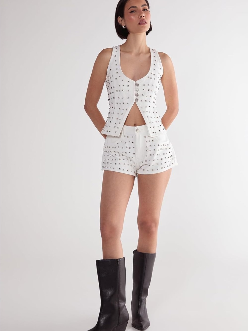 Nasty Gal White Studded Denim Corset Top